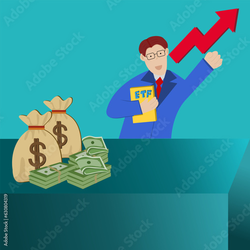 Exchange Traded Fund (ETF) concept, Business man with money and text "ETF"