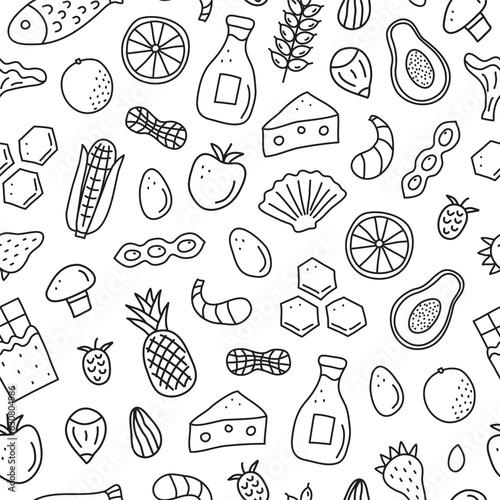Seamless pattern with doodle food allergens.
