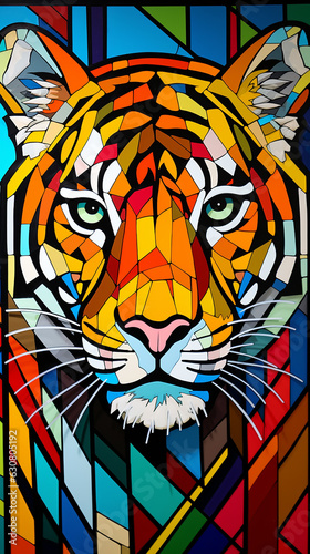 tigre simbolo de poder em arte colorida estilo cubista 