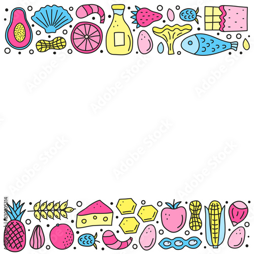 Poster with doodle food allergens and space for text.