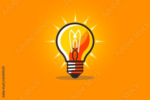 Vibrant orange light bulb shining brightly
