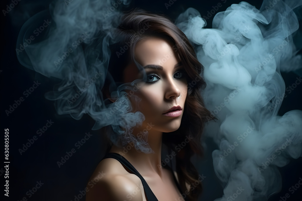 A beautiful young woman made from air and smoke, studio lighting. Generative AI