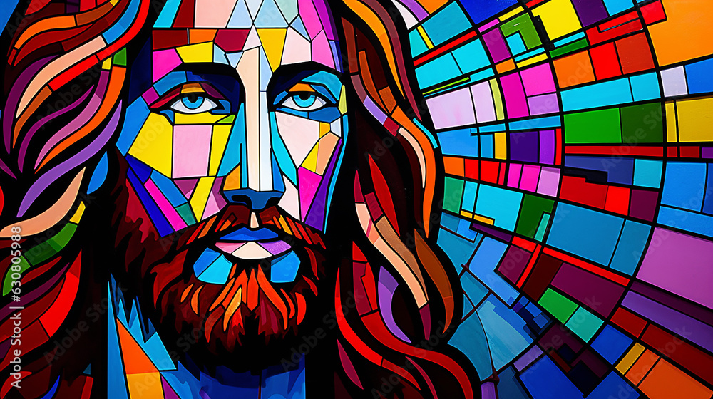 jesus cristo salvador, simbolo da fé cristã em arte colorida estilo ...