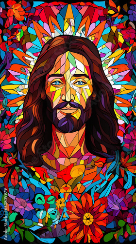 jesus cristo salvador, simbolo da fé cristã em arte colorida estilo cubismo  © Alexandre