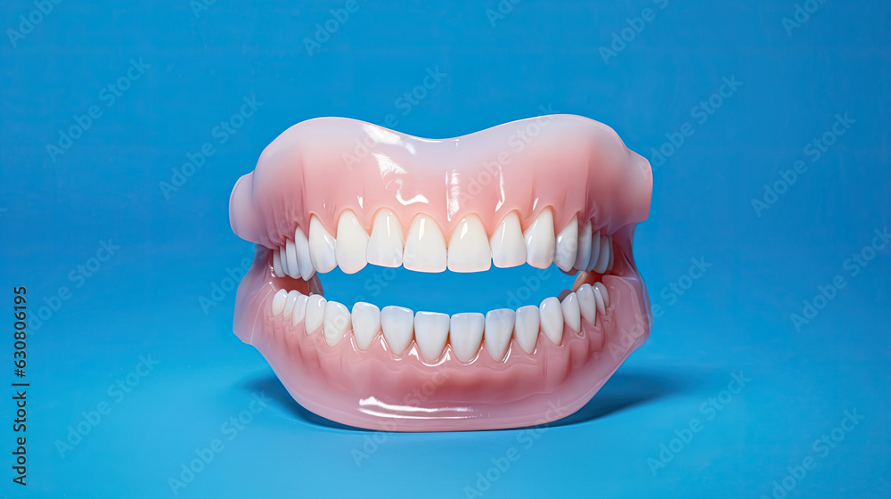Obraz premium Aesthetic Dentistry of denture. Front view of complete denture isolate on a white background. Generative Ai