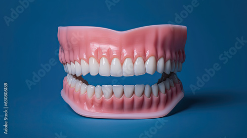 Aesthetic Dentistry of denture. Front view of complete denture isolate on a white background. Generative Ai