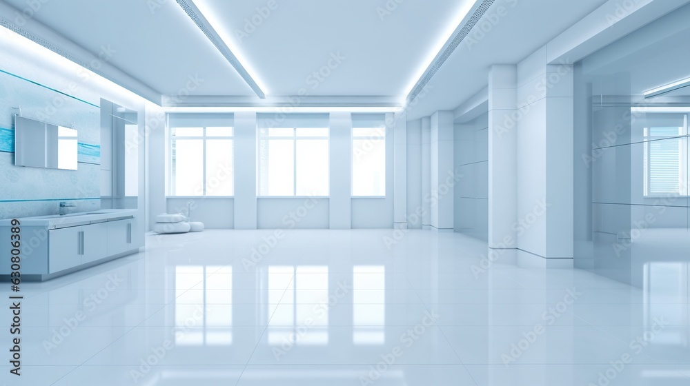Illustration of glossy spacious well lit white interior with light reflections and copy space. Indoor background. Illustration of glossy spacious well lit white interior with light reflections and copy space. Indoor background.
