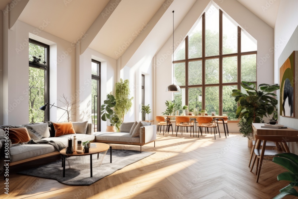 A living room filled with furniture and lots of windows A living room filled with furniture and lots of windows