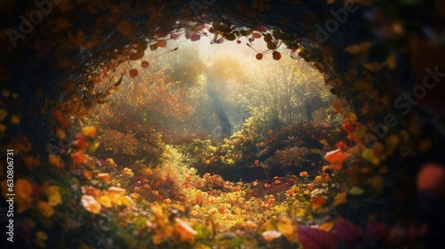 Mysterious autumn garden. Fantasy background  copy-space.