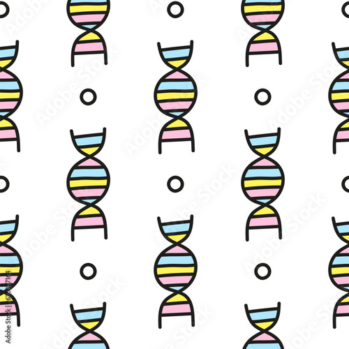 Seamless pattern with doodle dna molecules.