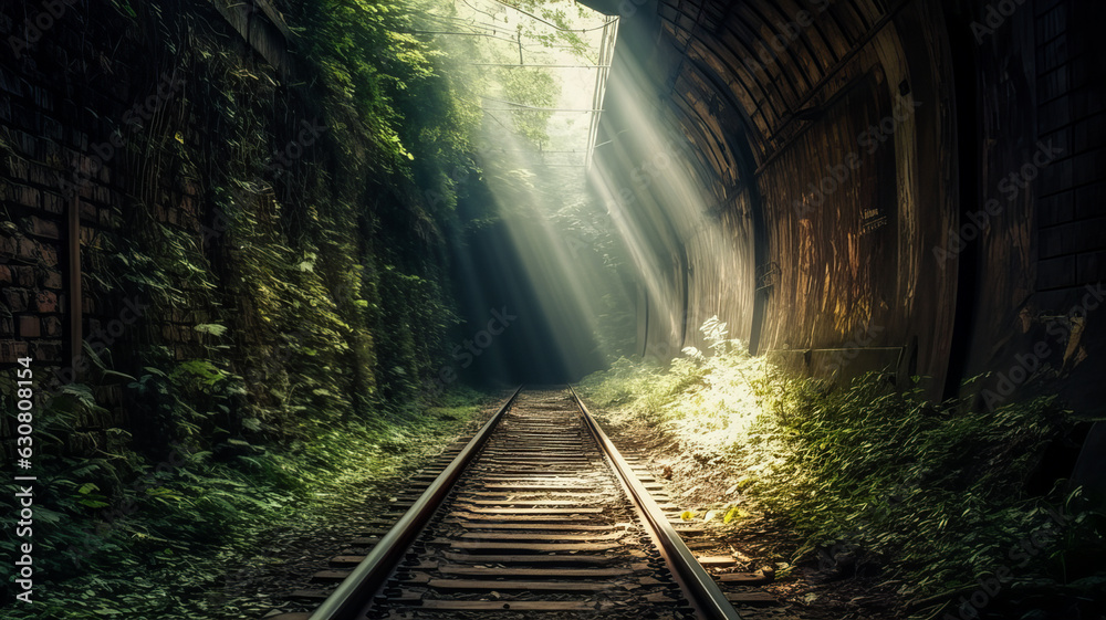 Fototapeta premium A ray of light at the end of the tunnel. Generative AI technology.