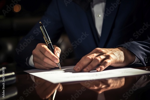 Male lawyer or businessman is signing the contract with a pen