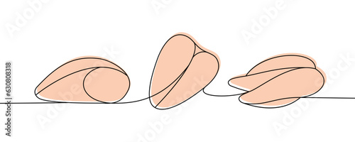 Chicken breasts set one line colored continuous drawing. Chicken meat continuous one line illustration. Vector minimalist linear illustration.