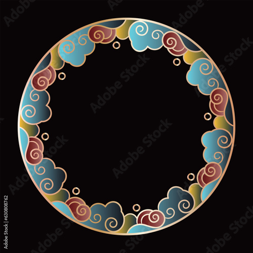 Vector illustration of a vibrant circular frame featuring a swirling abstract pattern