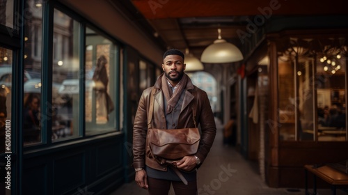 Black man with brown leather messenger bag © Collab Media