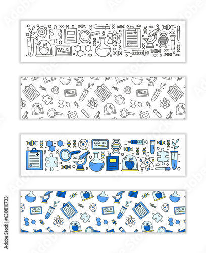 Banners with doodle genetic engineering icons.