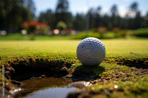 Hole in sight, ball on putting green Generative AI