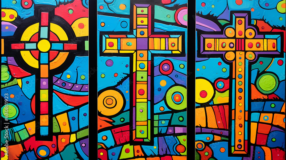 Obraz premium crucifixo de jesus cristo em arte cubismo colorida 