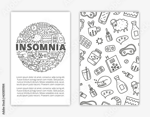 Card templates with doodle doodle outline insomnia icons.