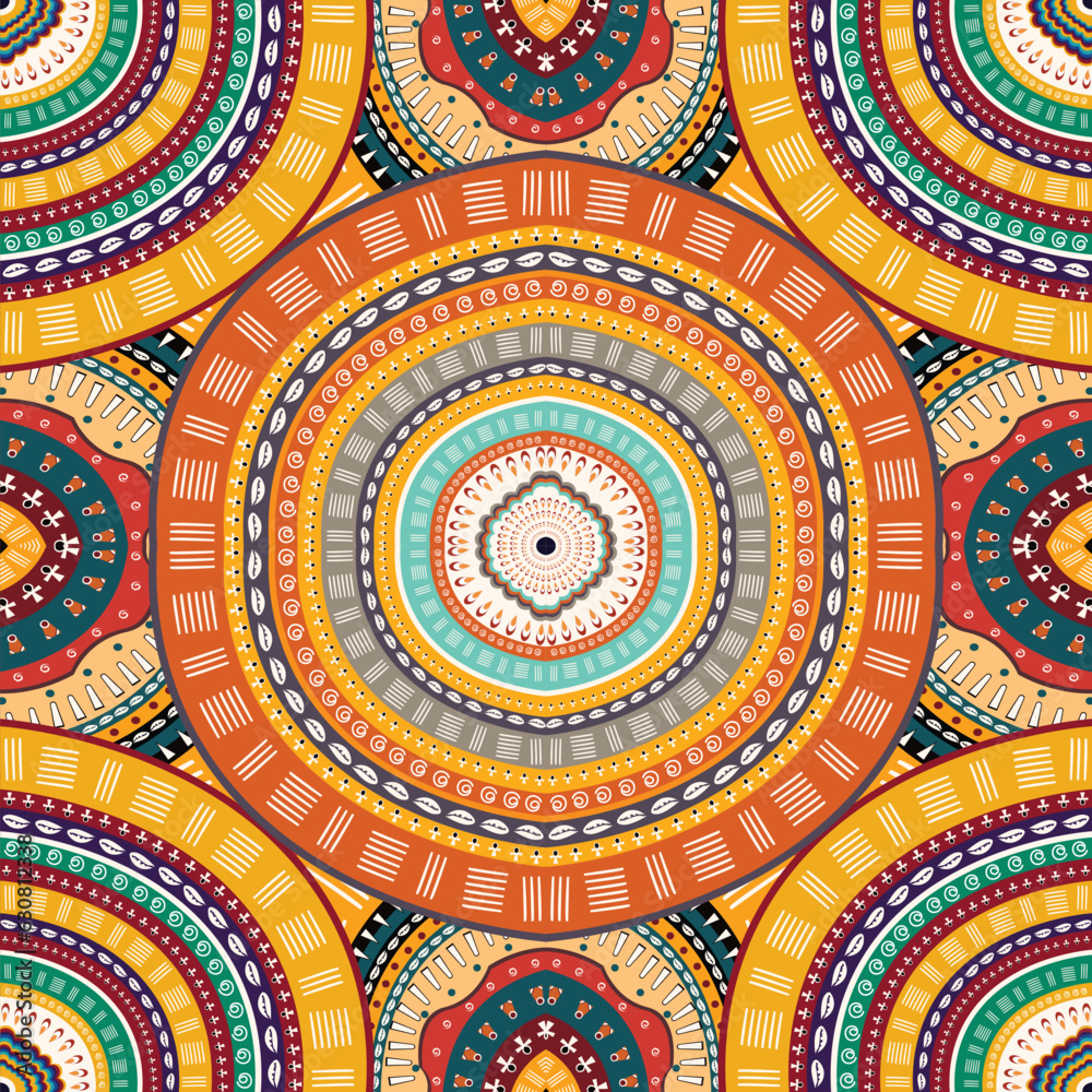 Set african tribal fabric Colorful circular geometric pattern  for textile background,texture,batik,carpet,mosaic,ceramics,backdrop,wallpaper,clothing,craft,wall,floor,decorative,building,retro,boho