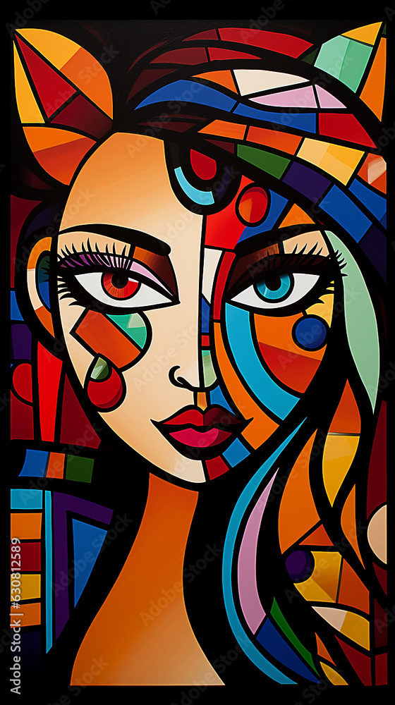 bela mulher  estilo arte  cubismo colorida