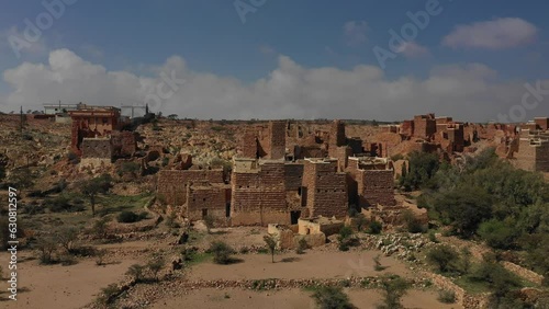 Aerial view of red stone and mud houses Sarat Abidah  Saudi Arabia photo