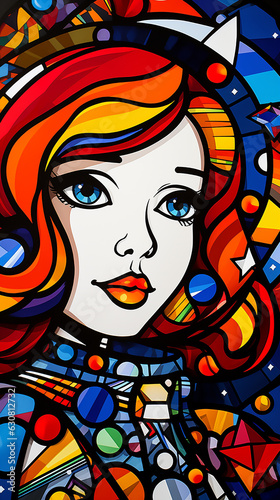 mulher astronauta sonhadora arte estilo cubismo colorida