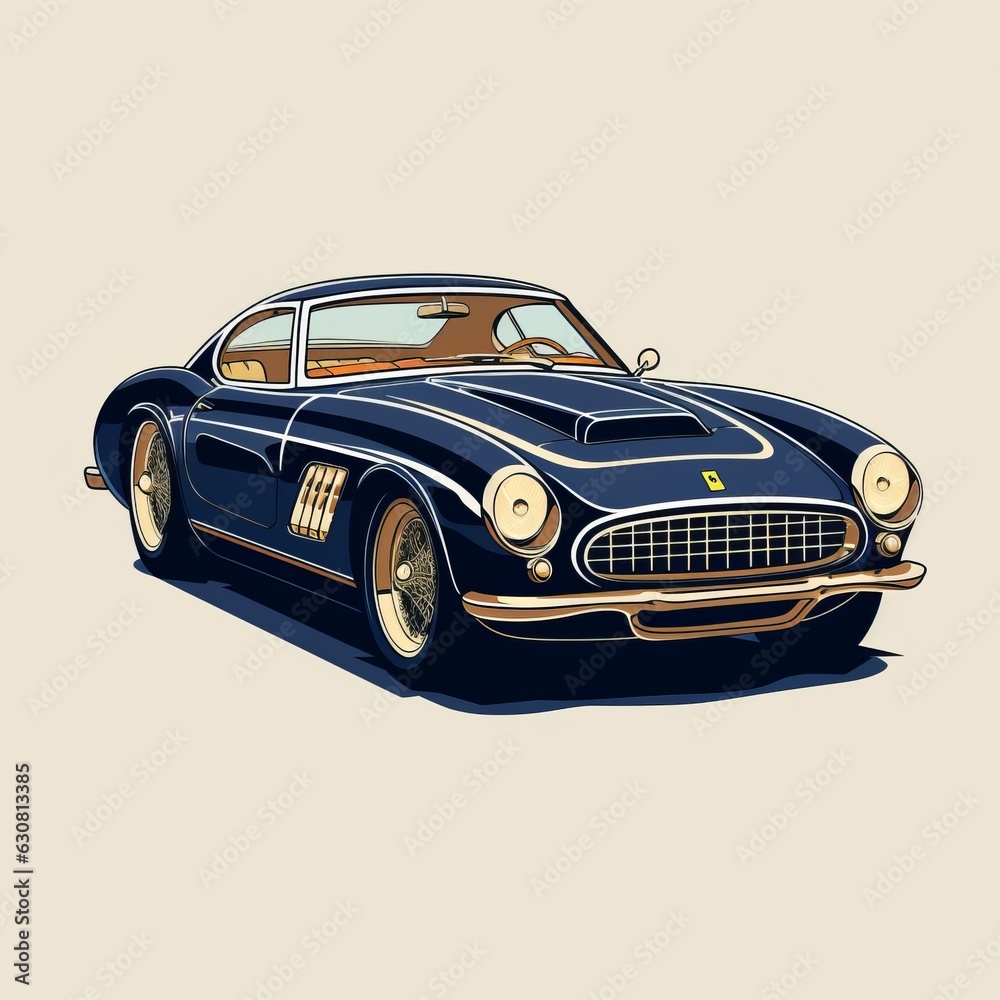 Vintage classic car, Blue American sport racing car hand drawn in sketch style cartoon clipart.