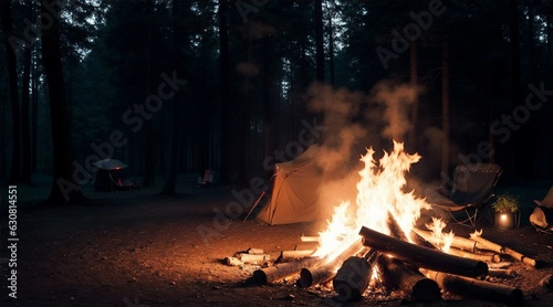 Campfire In a Forest at Dark Night, Creepy