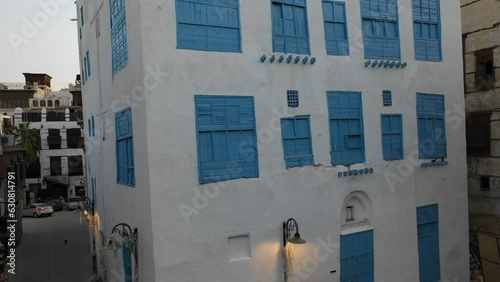 Aerial view of old houses with  mashrabiya in al-BaladJeddah  Saudi Arabia photo