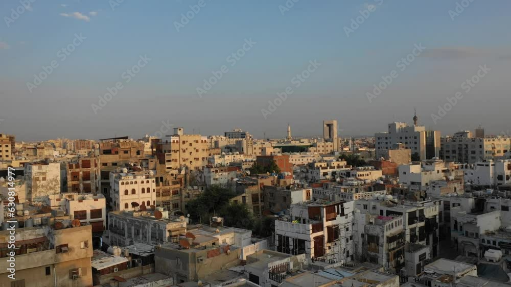 Aerial view of old houses with mashrabiya in al-BaladJeddah Saudi Arabia Aerial view of old houses with mashrabiya in al-BaladJeddah Saudi Arabia