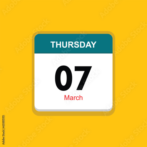 march 07 thursday icon with yellow background, calender icon