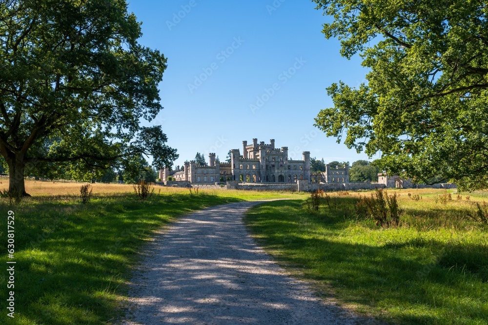 Picturesque view of Lowther Castle, located in Cumbria, England