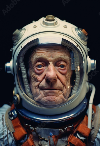 Astronaut elderly in space suit and helmet