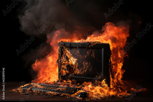 Computer PC on the table. Burning