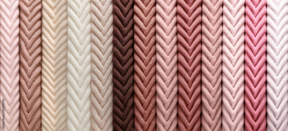 Knitted Stripes of Braids in Pastel Pink, Beige, and White Knitted Stripes of Braids in Pastel Pink, Beige, and White