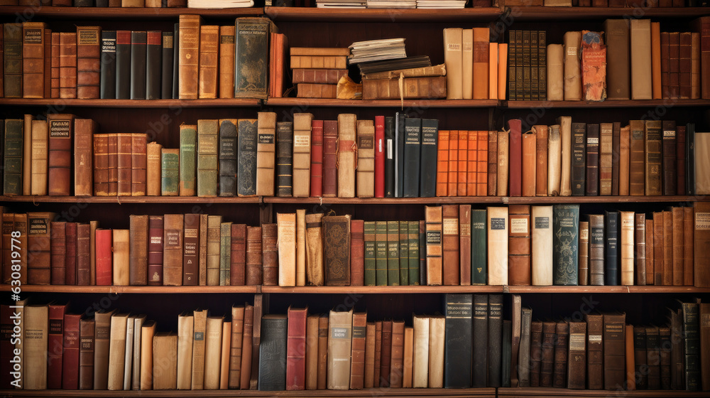 Bookshelf Many old books in a book shop or library Bookshelf Many old books in a book shop or library