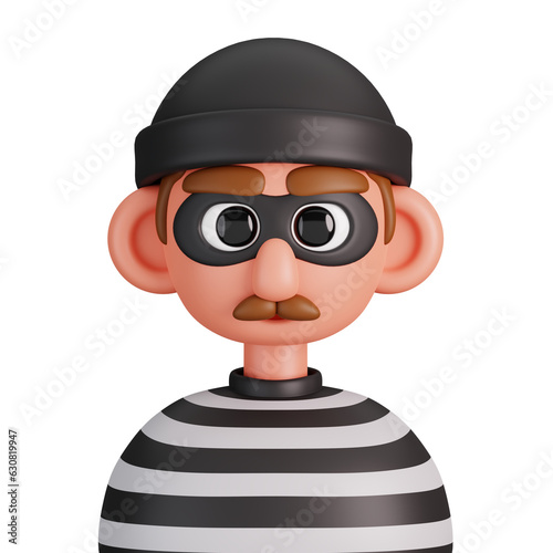 Portrait of a thief isolated. Essential workers avatar icons. Characters for social media and networking, user profile, website and app. 3d Render illustration.