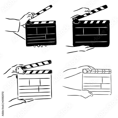 Linear clapper icon for the movie. A firecracker for filmmaking. Board for a film set vector illustration isolated on white background