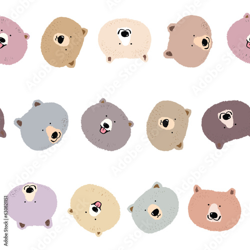 Seamless Pattern with Cartoon Bear Face Design on White Background