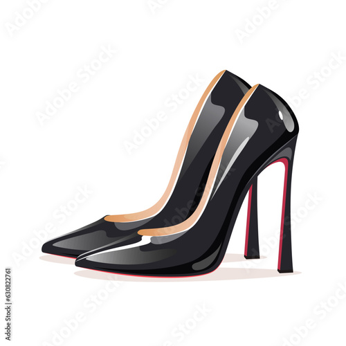 Female classical black high-heeled shoes isolated on white background