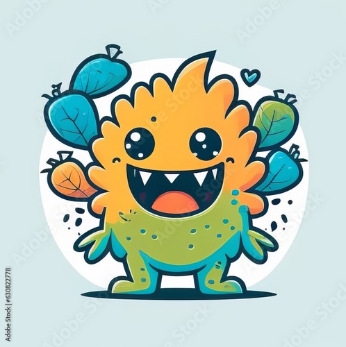 Cute Monster. Funny cartoon character  fantasy beast  mythical monster  logo  emblem  gaming  badge  game  business  sticker  branding  mascot