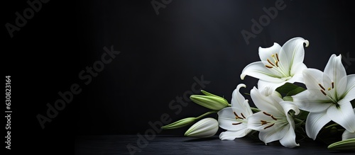 Fotografia A banner with a dark background and white lily flowers