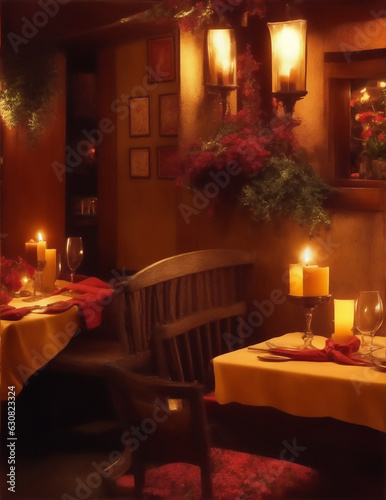 A cozy  candlelit restaurant with a warm  inviting atmosphere.