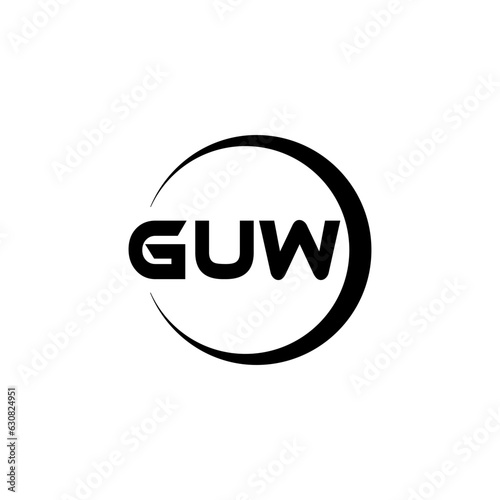 GUW letter logo design with white background in illustrator  cube logo  vector logo  modern alphabet font overlap style. calligraphy designs for logo  Poster  Invitation  etc.