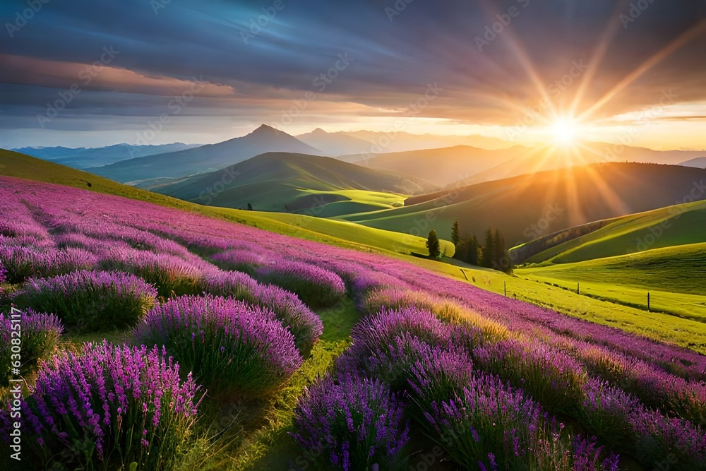 lavender field at sunset