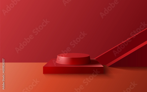 Red stage podium, Stage Podium Scene with for Award, Decor element background. Vector illustration