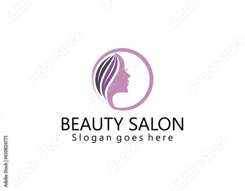 woman face with leaf style stylized beauty salon logo