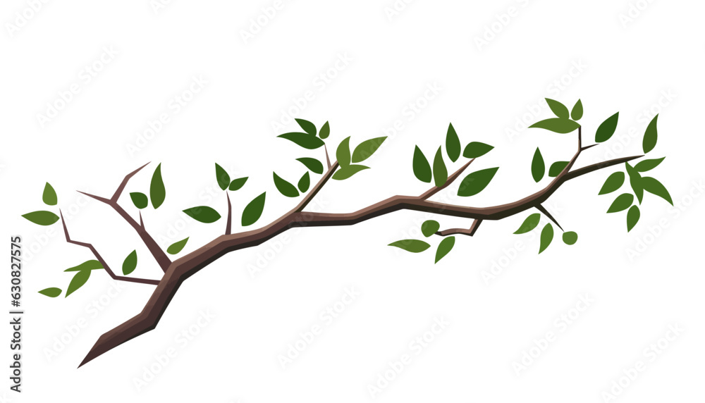Tree branch in flat style. Spring tree branches with different leaves. Vector illustration Tree branch in flat style. Spring tree branches with different leaves. Vector illustration