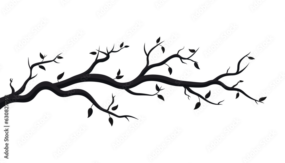 Tree branch in flat style. Spring tree branches with different leaves. Vector illustration - obrazy, fototapety, plakaty 
